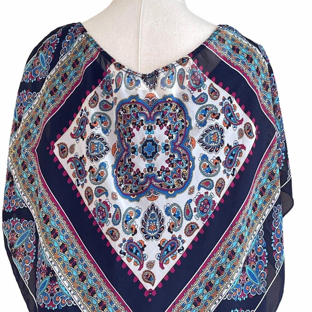 Lavish Plus Navy Blue Dress with Geometric Overlay Multicolor Plus Size 3X - Picture 7 of 8